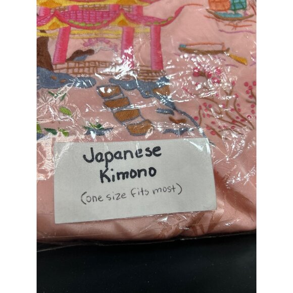 Vintage Longerty Japanese Kimono One Size Fits Most Embroidered Pink Robe - Picture 5 of 5